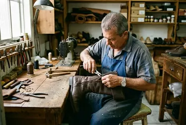 Sapateiro em Valinhos consertando o zíper de uma bota, com foco nas ferramentas utilizadas.
